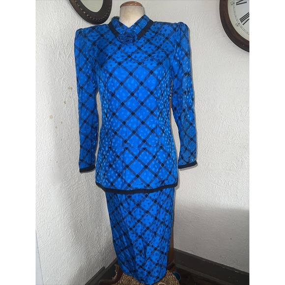 VINTAGE 80s/90s Maggie London 100% Silk 2 Pieces Skirt Set Women - Picture 11 of 12